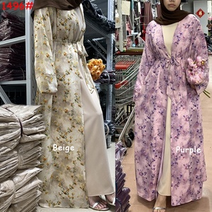Elegant Chiffon Open Abaya - Breathable Spring Style, Beautiful Floral <b>Print</b>, Full Lined, Perfect for Modest Everyday Wear(1496) - Product Image 1