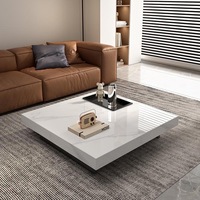 Table Basse Carrée Moderne en Marbre et Bois, Ensemble de Meubles Multifonctionnels Uniques avec Tiroirs pour Salon Intérieur de Luxe