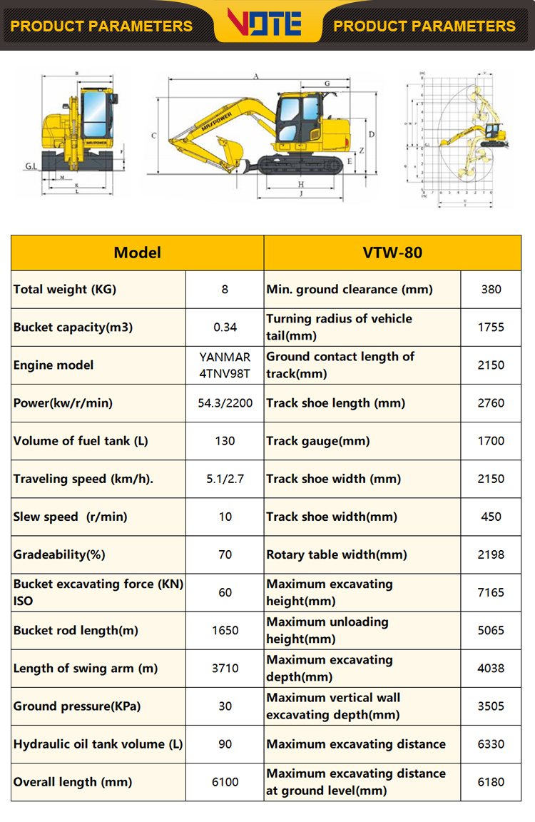 The 8 ton excavator small crawler hydraulic excavator for sale industrial earthwork medium digger Asia