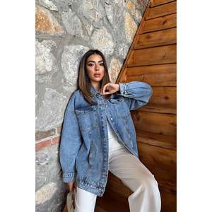 Chaqueta vaquera azul oversize para mujer, estilo vintage, de algodón, con botones al frente, manga larga, prenda exterior de moda. - Product Image 5