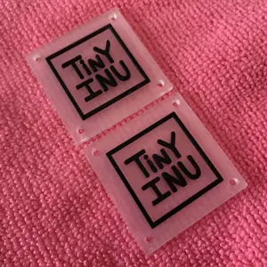 four sewing holes 100% transparent rubber label,square shape swimwear clear PVC rubber badge