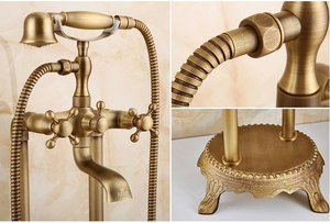Robinet de <span class=keywords><strong>baignoire</strong></span> autoportant en laiton massif doré, finition électrolytique, style rétro cascade, à double poignée, pour remplissage vertical de <span class=keywords><strong>baignoire</strong></span> - Product Image 5