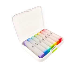 Organisateur de pilules hebdomadaire personnalisable en plastique, 14 compartiments, couleurs arc-en-ciel - Product Image 3