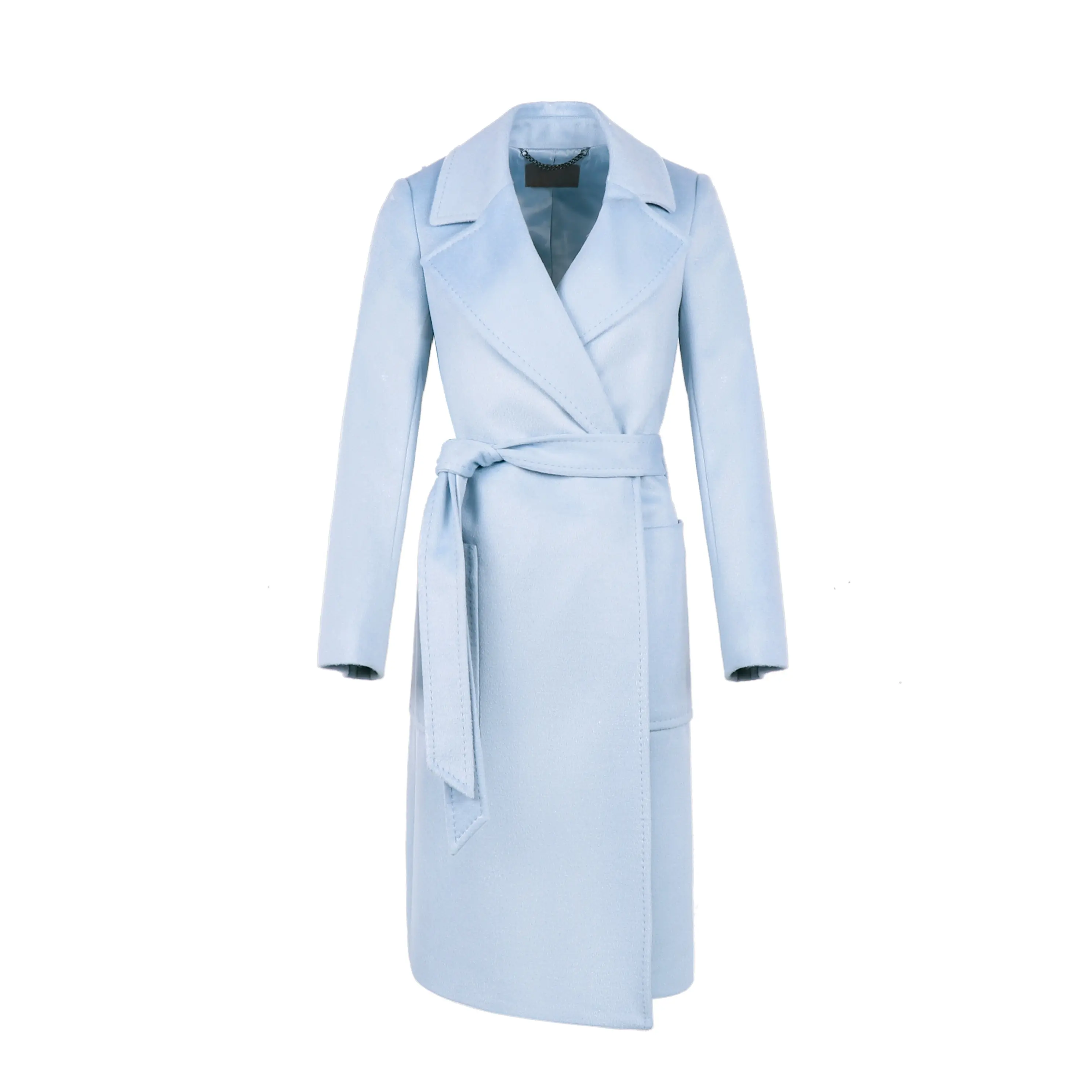 fashion Women luxury wool winter coat Western Elegant Outwear for women Wrap coat wool ladies Blue belt wool coat