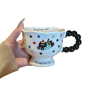 Tasse en céramique ludique chat-chien avec poignée et cuillère, design mignon de dessin animé pour femmes, pour café et petit-déjeuner, collection Printemps 2025 - Product Image 5