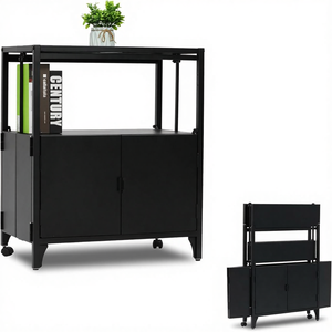 Meuble de rangement pliable en tôle métallique, couleurs personnalisées OEM/ODM, buffet moderne, console d'entrée en acier avec roulettes - Product Image 1