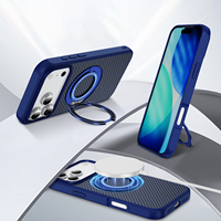 Coque de téléphone populaire en TPU souple avec texture fibre de carbone, support anneau métallique, antichoc et anti-chute, protection pour téléphone portable