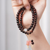 Bracelet DIY en bois de santal rouge à petites feuilles avec motif « Richesse »