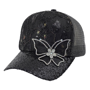 Nuovo cappello da donna traspirante in pizzo con strass, ricamo a farfalla, rete floreale, visiera a becco d'anatra, stile fatato e versatile - Product Image 3