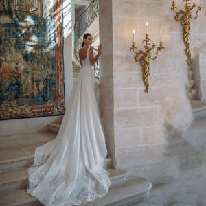 فساتين زفاف بسيطة مكشوفة الظهر من التول مع خرز بقصة حورية البحر وظهر منخفض، فستان عروس بتصميم مخصص - Product Image 3