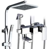 Colonne de douche carrée noire chromée européenne avec mitigeur mural monocommande pour salle de bain, ensemble de douche pluie