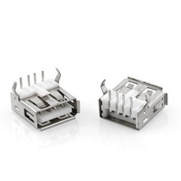 USB AF 90 °   Conector Hembra Tipo A para DIP, Carcasa de Plástico Blanca, 4 Pines Rectos/Curvados para Cargador, Banco de Energía, Montaje en PCB