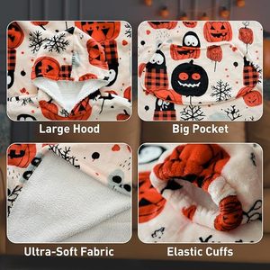 Oversized Halloween Hooded Blanket Wearable Fleece Blanket <strong>Hoodie</strong> with Giant Pocket Women Men Cozy Warm Loungewear Gifts - Product Image 4