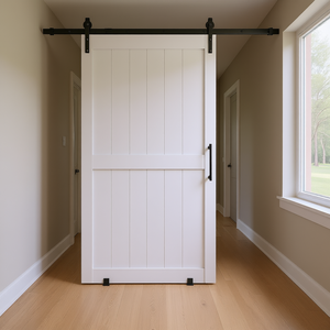 Porte coulissante blanche de style ferme en bois massif 36 x 84 x 3 avec poignée et kit de quincaillerie - Product Image 3