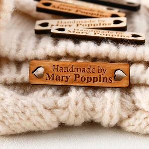 Étiquettes en bois rectangulaires personnalisées gravées au laser 12,5*50mm, ajourées en forme de cœur, durables pour sacs, chaussures, vêtements, porte-clés - Product Image 2