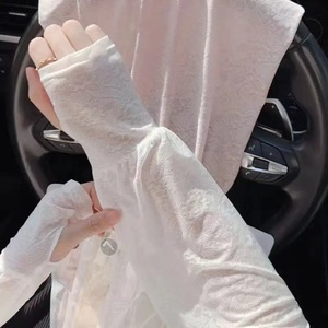 Mangas de encaje de nailon blancas para verano, protección UV, para mujeres, para conducir y ciclismo - Product Image 1
