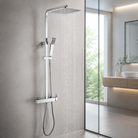 Ensemble de douche carré effet pluie chromé, système de douche de salle de bain avec mitigeur en laiton et douchette à main sur barre coulissante