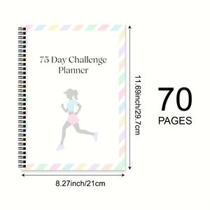 Planificateur de défi de 75 jours Journal d'entraînement Suivi des repas Mesure de la progression Calendrier d'admission d'eau avec couverture en papier lié en spirale - Product Image 4
