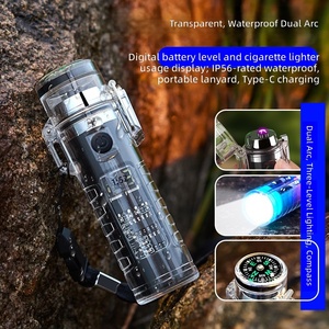 Dericsson Hot Sale Outdoor <b>Lighter</b> Waterproof Transparent Shell Type-C Rechargeable 3-in-1 <b>Lighter</b> with Compass & Flashlight - Product Image 2