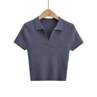 T-shirt en tricot côtelé à col en V pour femmes en coton personnalisé en gros Top court à manches courtes Basic Women's Casual Summer Crop Top Women t Shirt