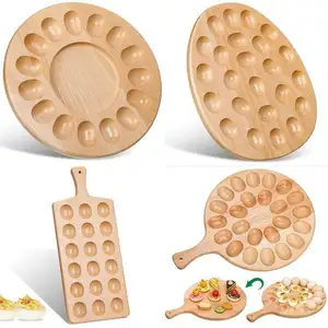 Tray Acacia Double-sided 24 Holes Wooden Cutting Board Egg Tray Egg Holder Countertop Deviled Egg Platter