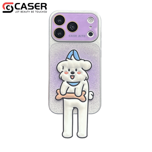 Coque de téléphone pliable 3D en verre Corning électroplaqué avec support intégré, motifs Barista, Chat Pêcheur et Chiot Os, pour <span class=keywords><strong>iPhone</strong></span> 18 Pro Max/Pro - Product Image 1