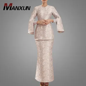 Elegant Ethnic Women Maxi Muslim Dress Royal Malaysia Baju Kurung Split Sleeve Baju Kaftan