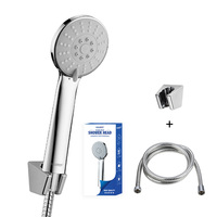 Ensemble de douche à main Leelongs 3 fonctions, chromé, ABS, rond, avec jet pulsé et tuyau en acier inoxydable de 1,5 m