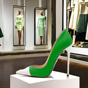 2024 Scarpe con Tacco Alto Verde <span class=keywords><strong>e</strong></span> Bianco da <span class=keywords><strong>Donna</strong></span>, 12CM, Punta Affusolata, Patchwork, Scarpe Eleganti Estive - Product Image 2