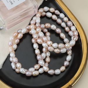 Pulsera de Perlas de Agua Dulce Naturales Amelia, Regalo para Fiesta, 8-9mm, Elástica, con Cuentas, Blanca, Multicolor, Tipo Patata, para Mujer - Product Image 4