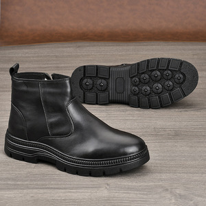Bottes de neige pour hommes en cuir véritable, bout rond, doublure en fourrure, semelle extérieure en caoutchouc, chaudes pour l'hiver, antidérapantes, semelle intermédiaire en EVA - Product Image 3