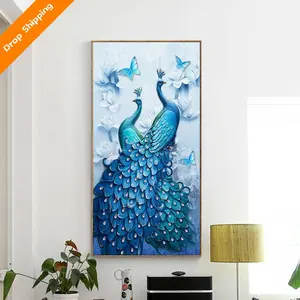 Wholesale 5d Diamond European Style Vertical Version Couple Peacock 5d Diamond Porcelain Painting for Living Room