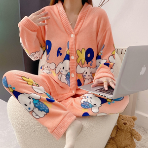 Conjunto de pijamas térmicos de Otoño/Invierno para <span class=keywords><strong>mujer</strong></span>, nueva moda, terciopelo Coral, franela, cierre de cintura elástica, pijamas sexis cálidos para jóvenes - Product Image 2