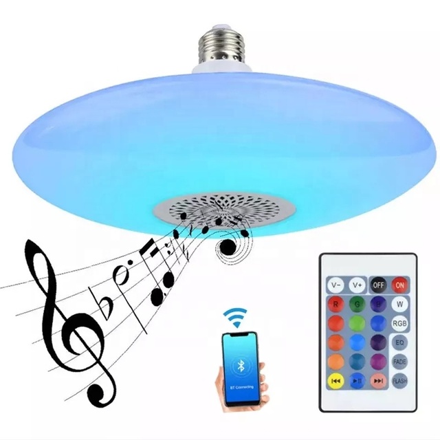 30W/48W LED Smart Music UFO Lamp E27 Wireless Speaker Bulb RGBW Dimmable Ceiling Light Remote Control for Home 2021