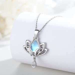 Elegante Collar con Colgante de Lágrima de Loto para Mujer, Estilo Piedra Lunar, Joyería de Moda para Uso Diario, Regalo - Product Image 3