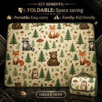 Tapis de pique-nique extra large pour animaux de la forêt, couverture matelassée d'extérieur, avec support imperméable, portable avec poignée pour le camping et la plage