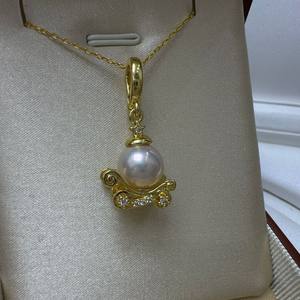 Collar con Colgante de Perla Natural de Agua Dulce de 8-9 mm con Cadena de Estilo Calabaza - Product Image 3