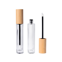 Tube de brillant à lèvres transparent et luxueux avec applicateur et couvercle en bambou, tube vide pour gloss à lèvres, base de gloss à lèvres