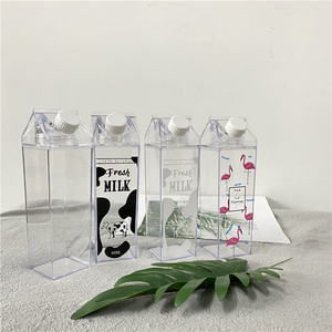 <strong>Double</strong> <strong>Wall</strong> Clear Acrylic Plastic 17oz 500ml 34oz 1000ml Blank Milk Carton Shaped Personalized Water Bottle Milk <strong>Box</strong> with Straw - Product Image 5