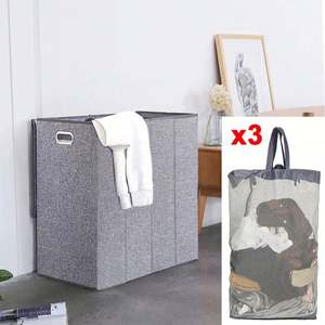 <b>Foldable</b> Collapsible 600D Polyester Eco-Friendly <b>Laundry</b> <b>Basket</b> Organizer Home Organizer Large Three Grids Sorter for Dirty - Product Image 5