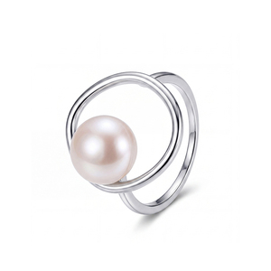 Copper <b>Circle</b> Hoop Freshwater Pearl <b>Ring</b> Geometric Open Frame Dainty Pearl Jewelry for Women Wedding Gift - Product Image 1