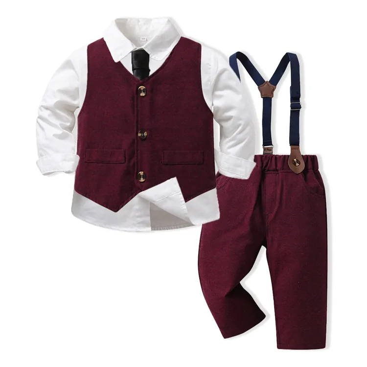 Spanish style Baby Infant Boys Gentleman Clothes Sets Formal Shirts Vest suspenders Pants Child Tuxedos Outfits