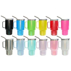 Vaso de chupito de acero inoxidable de 3 oz con asa, diseño arcoíris brillante, en blanco para sublimación, ideal para tequila, vodka, cócteles y recuerdos de fiesta. - Product Image 1