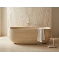 Baignoire autoportante SH STONE en travertin romain beige personnalisée pour villa, hôtel, appartement – Décoration intérieure de salle de bain