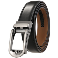 Herren Reverse-Pull-Ratschengürtel, 30mm Echtlederriemen, Automatische Schiebeschnalle, Ohne Loch Mikroverstellbarer Freizeit- und Anzuggürtel