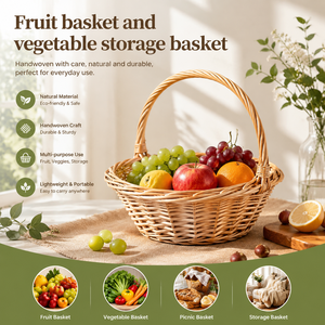 Cesta de Compras, Cesta Vacía para Frutas y Verduras, Cesta de Mimbre Natural para Viajes, Juego de Cestas de Mimbre para <span class=keywords><strong>Picnic</strong></span> - Product Image 2
