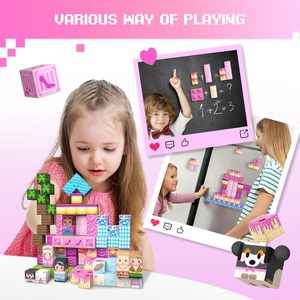 100 Piezas Bloques Magnéticos de Construcción <span class=keywords><strong>Princesa</strong></span>, Juguetes de Plástico con Imán, Castillo Rosa, STEM Educativo, Juegos Sensoriales DIY, >14 Años, Cumpleaños - Product Image 5