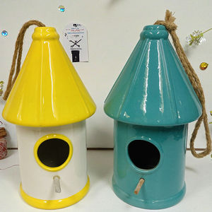 Casetta per uccelli da appendere in gres ceramico decorativo da giardino per mangiatoia per uccelli selvatici all'aperto - Product Image 2