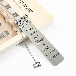 Segnalibro in Acciaio Inossidabile con Stampa Gatto Carino, Citazione Divertente 'You Pawsed Here', Segnalibro in Metallo con Ciondolo a Cuore e <span class=keywords><strong>Zampa</strong></span> e Catena - Product Image 4