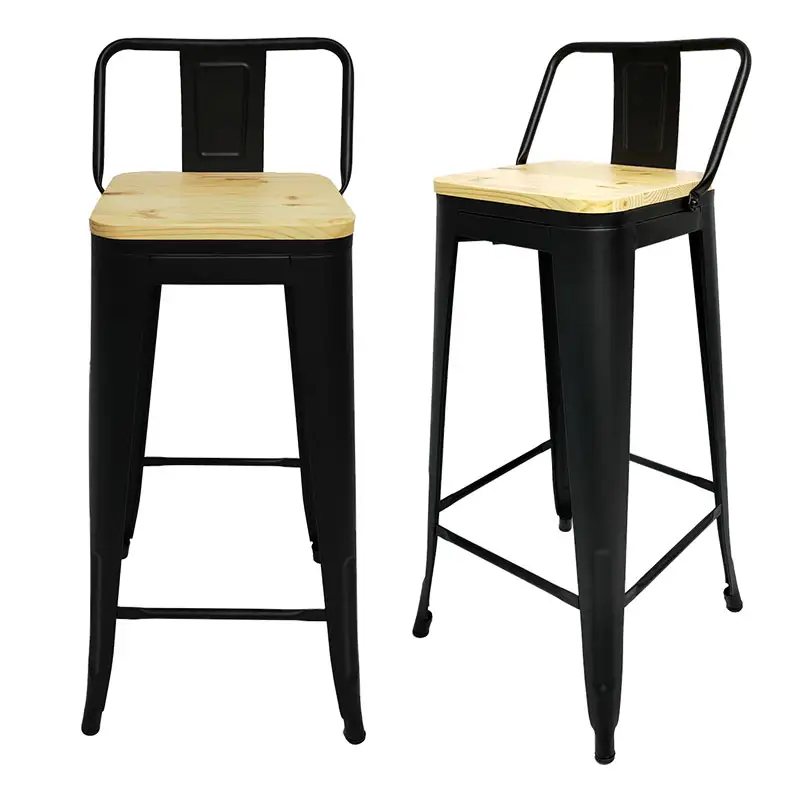 Vente en gros 30 pouces maison hôtel vintage hauteur tabouret de bar en métal noir dossier haut chaises de bar commerciales tabourets de bar pour comptoir de cuisine